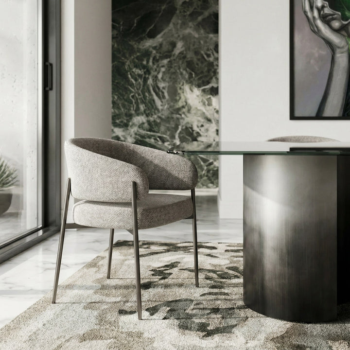 Thomas - Modern Grey Fabric + Pewter Dining Chair