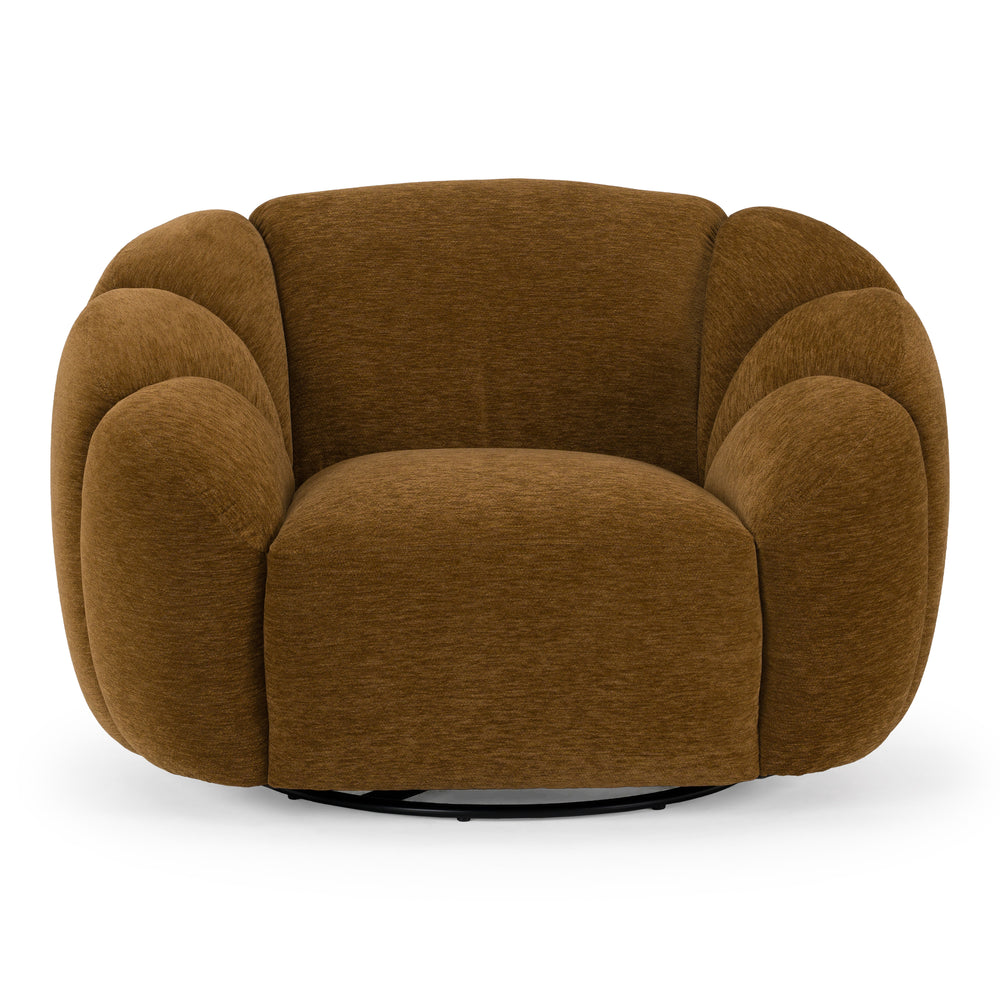 Thune - Modern Brown Fabric Swivel Accent Chair - View 3