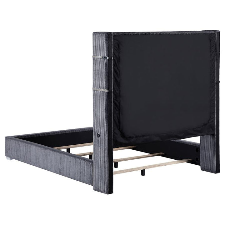Tisdall - Upholstered California King Fireplace Bed - Gray Upholstered Bed modern furniture Contempo Furniture