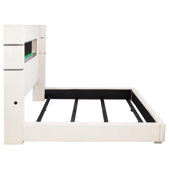 Tisdall - Upholstered Eastern King Fireplace Bed - Cream Upholstered Bed modern furniture Contempo Furniture