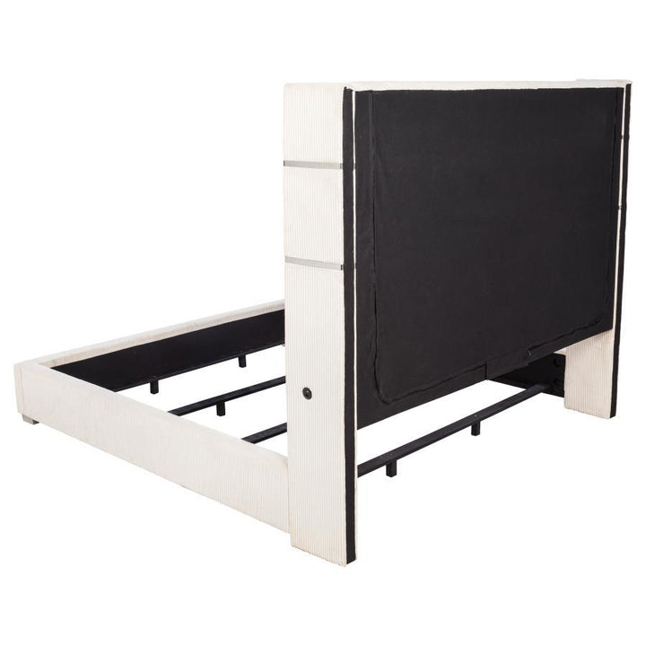 Tisdall - Upholstered Eastern King Fireplace Bed - Cream Upholstered Bed modern furniture Contempo Furniture