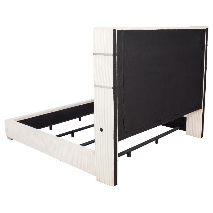 Tisdall - Upholstered Eastern King Fireplace Bed - Cream Upholstered Bed modern furniture Contempo Furniture