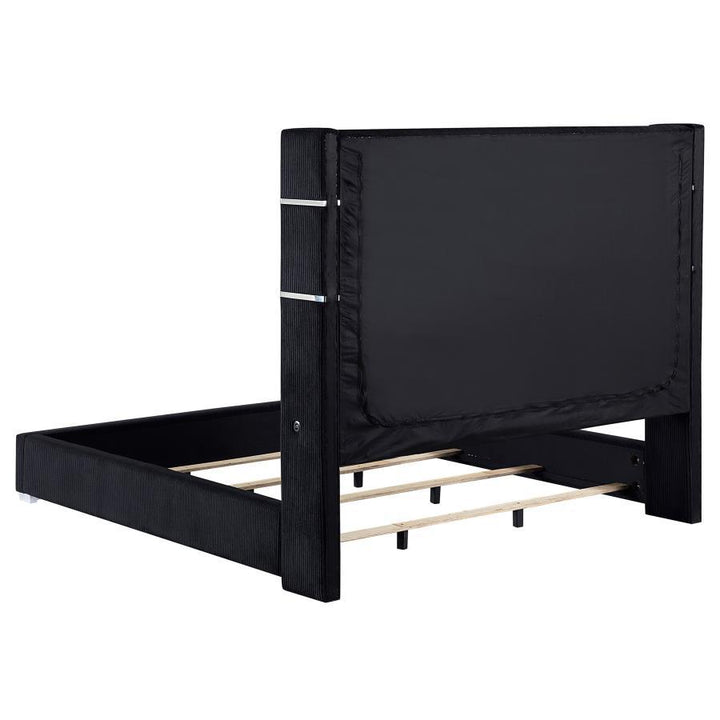 Tisdall - Upholstered Queen Fireplace Bed - Black Upholstered Bed modern furniture Contempo Furniture