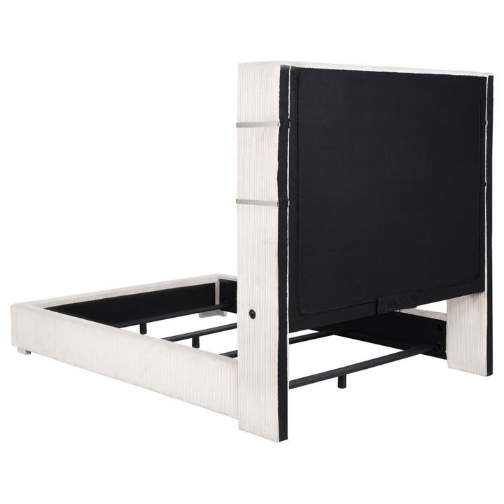 Tisdall - Upholstered Queen Fireplace Bed - Cream Upholstered Bed modern furniture Contempo Furniture