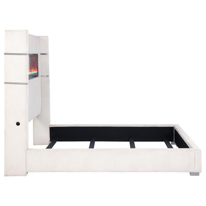 Tisdall - Upholstered Queen Fireplace Bed - Cream Upholstered Bed modern furniture Contempo Furniture