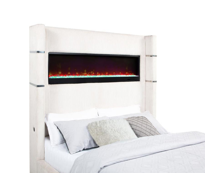Tisdall - Upholstered Queen Fireplace Bed - Cream Upholstered Bed modern furniture Contempo Furniture