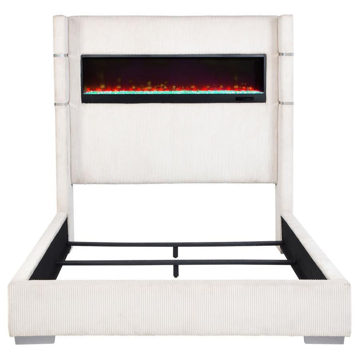 Tisdall - Upholstered Queen Fireplace Bed - Cream Upholstered Bed modern furniture Contempo Furniture