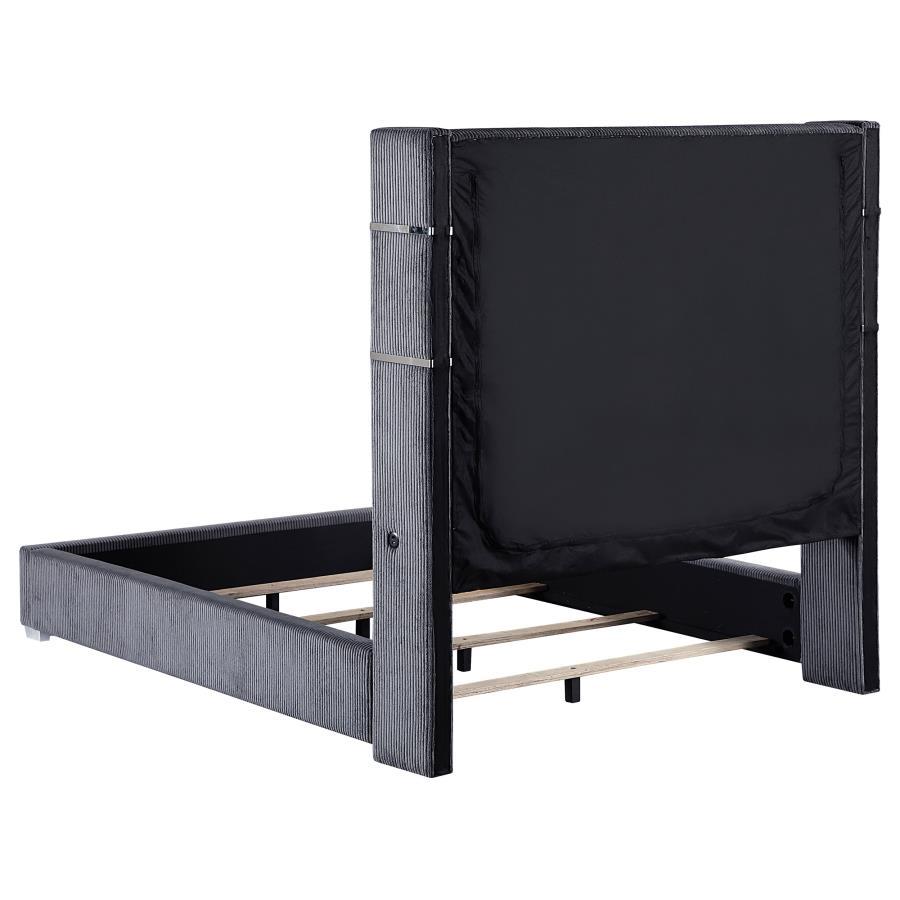 Tisdall - Upholstered Queen Fireplace Bed - Gray Upholstered Bed modern furniture Contempo Furniture