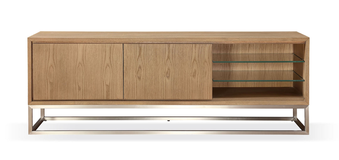 Modus Furniture Jvlh263 One Coastal Modern 74 Inch Tv Console In Brushed Stainless Steel And Bisque