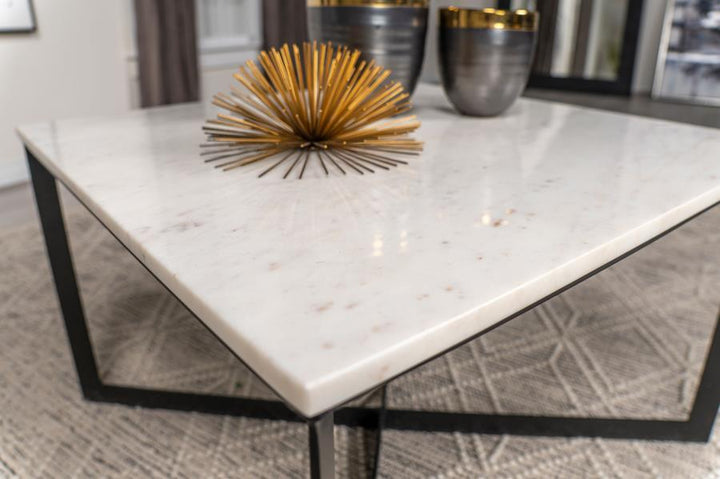 Tobin - Square Marble Top Coffee Table - White And Black Coffee Table modern furniture Contempo Furniture