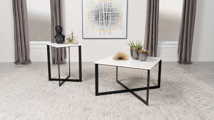 Tobin - Square Marble Top Coffee Table - White And Black Coffee Table modern furniture Contempo Furniture