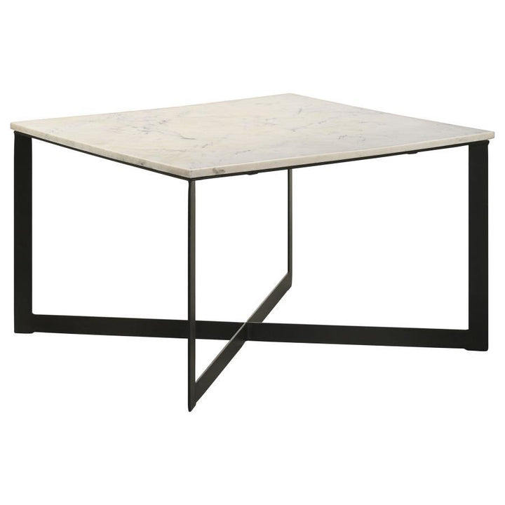Tobin - Square Marble Top Coffee Table - White And Black Coffee Table modern furniture Contempo Furniture