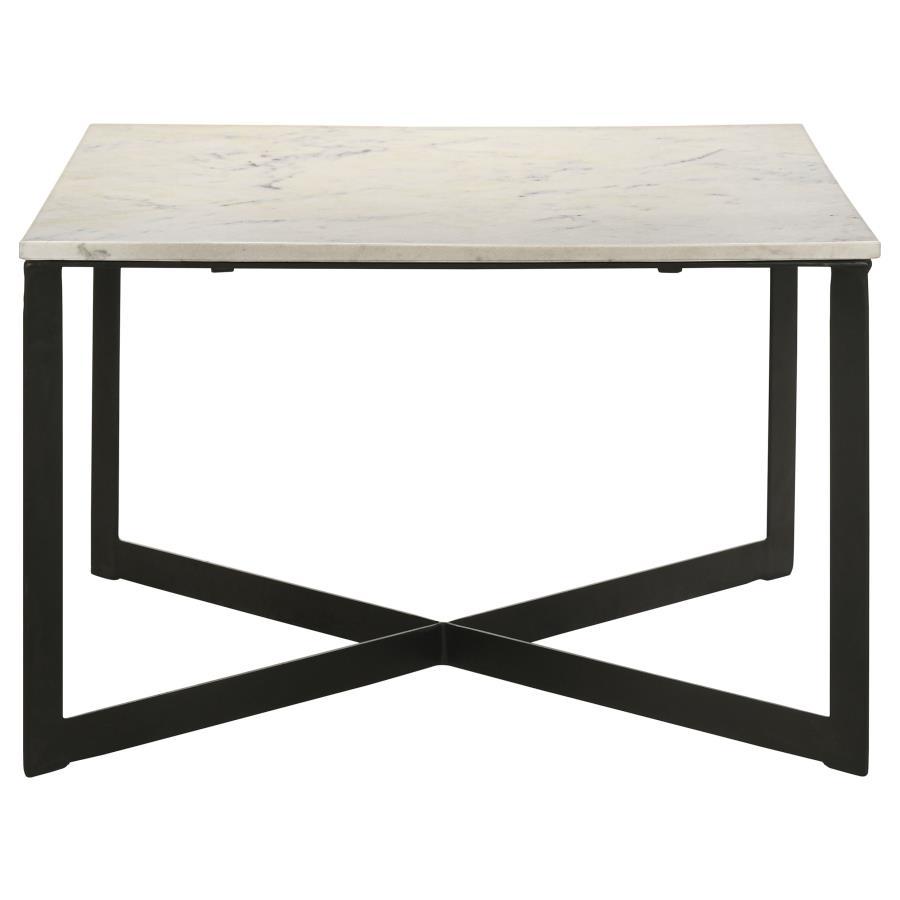 Tobin - Square Marble Top Coffee Table - White And Black Coffee Table modern furniture Contempo Furniture