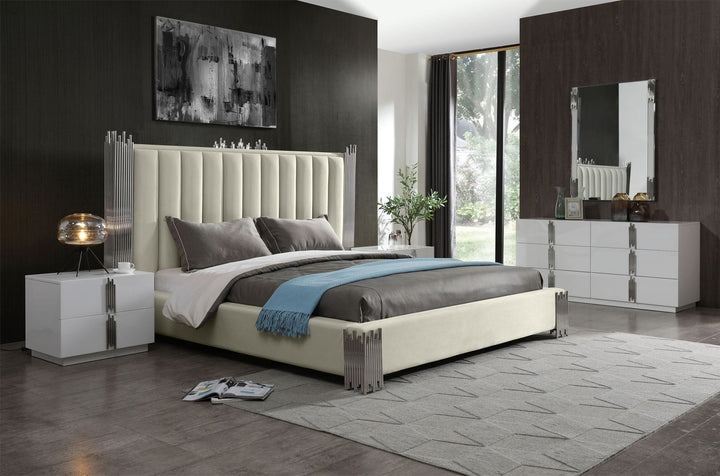 Token - Modern White + Stainless Steel Bed