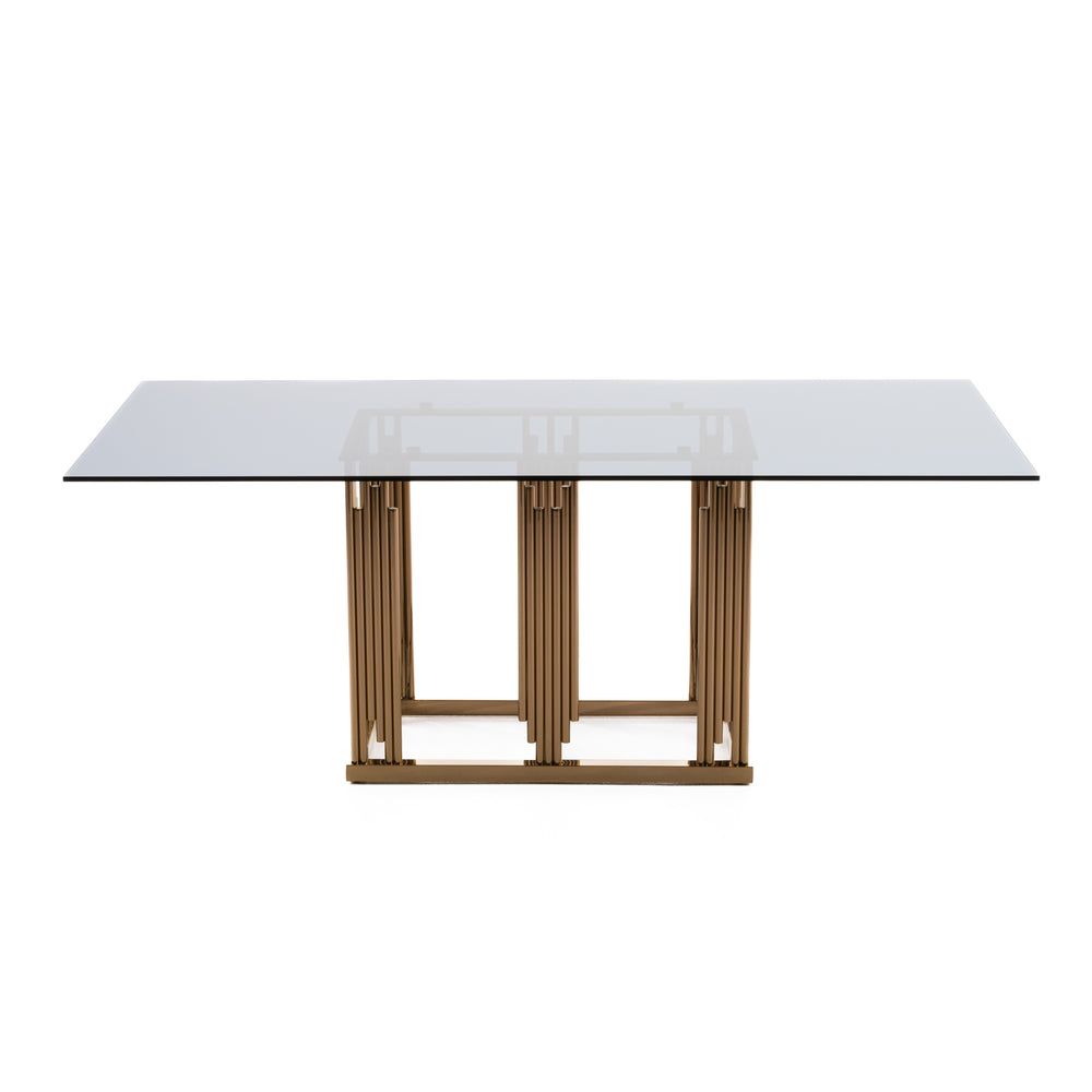 Token Modern Smoked Grey Glass & Rosegold Dining Table - View 3