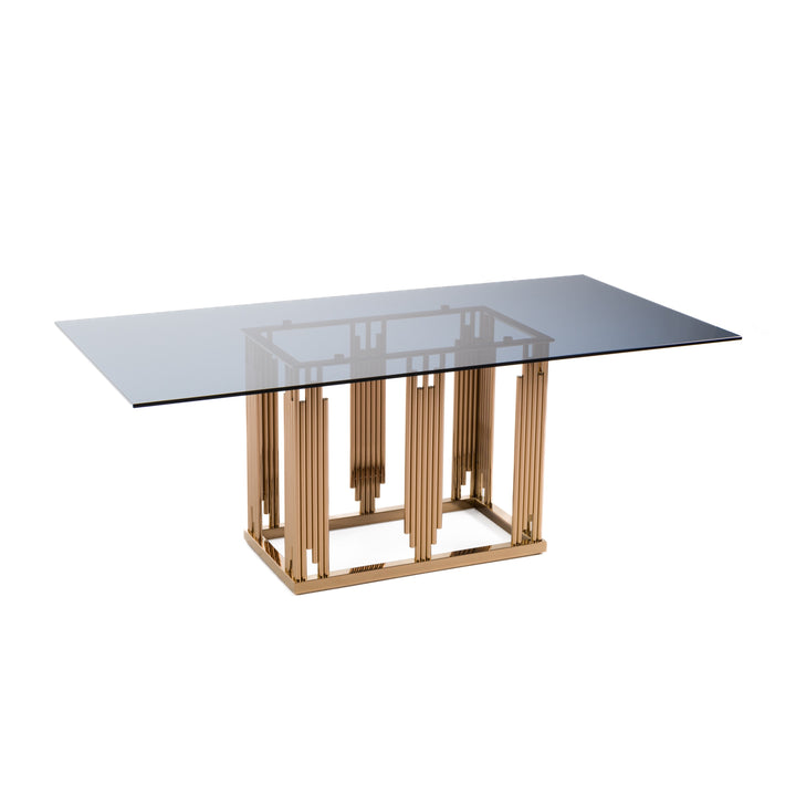 Token Modern Smoked Grey Glass &amp; Rosegold Dining Table