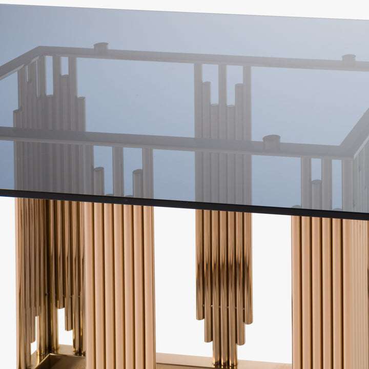 Token Modern Smoked Grey Glass &amp; Rosegold Dining Table