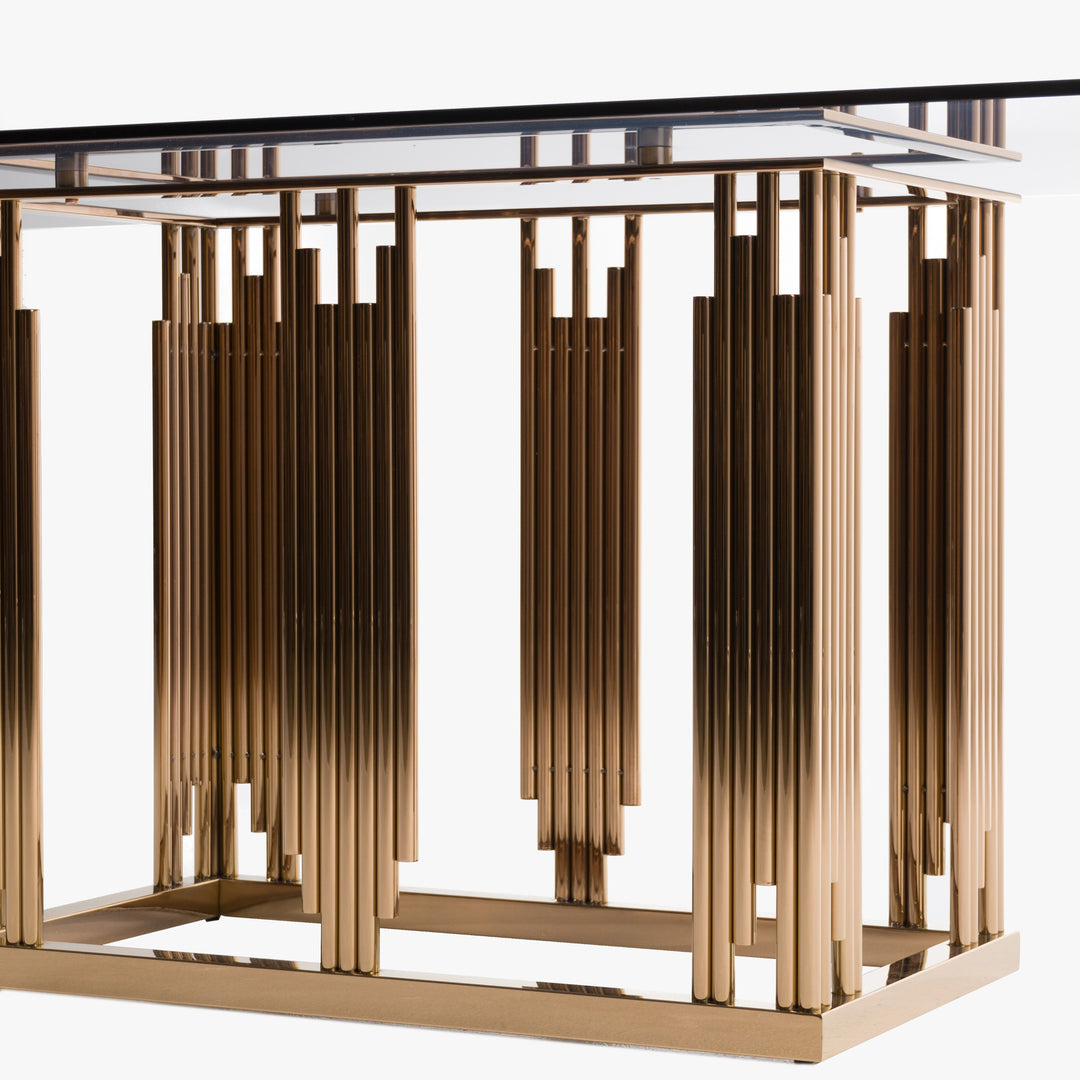 Token Modern Smoked Grey Glass & Rosegold Dining Table