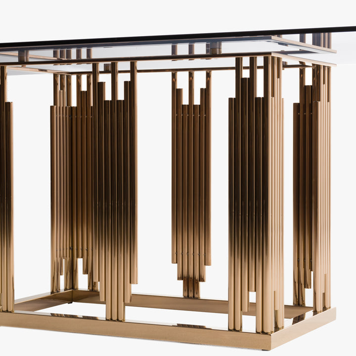 Token Modern Smoked Grey Glass &amp; Rosegold Dining Table