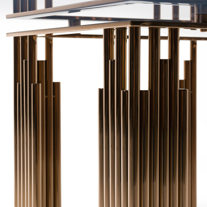 Token Modern Smoked Grey Glass & Rosegold Dining Table