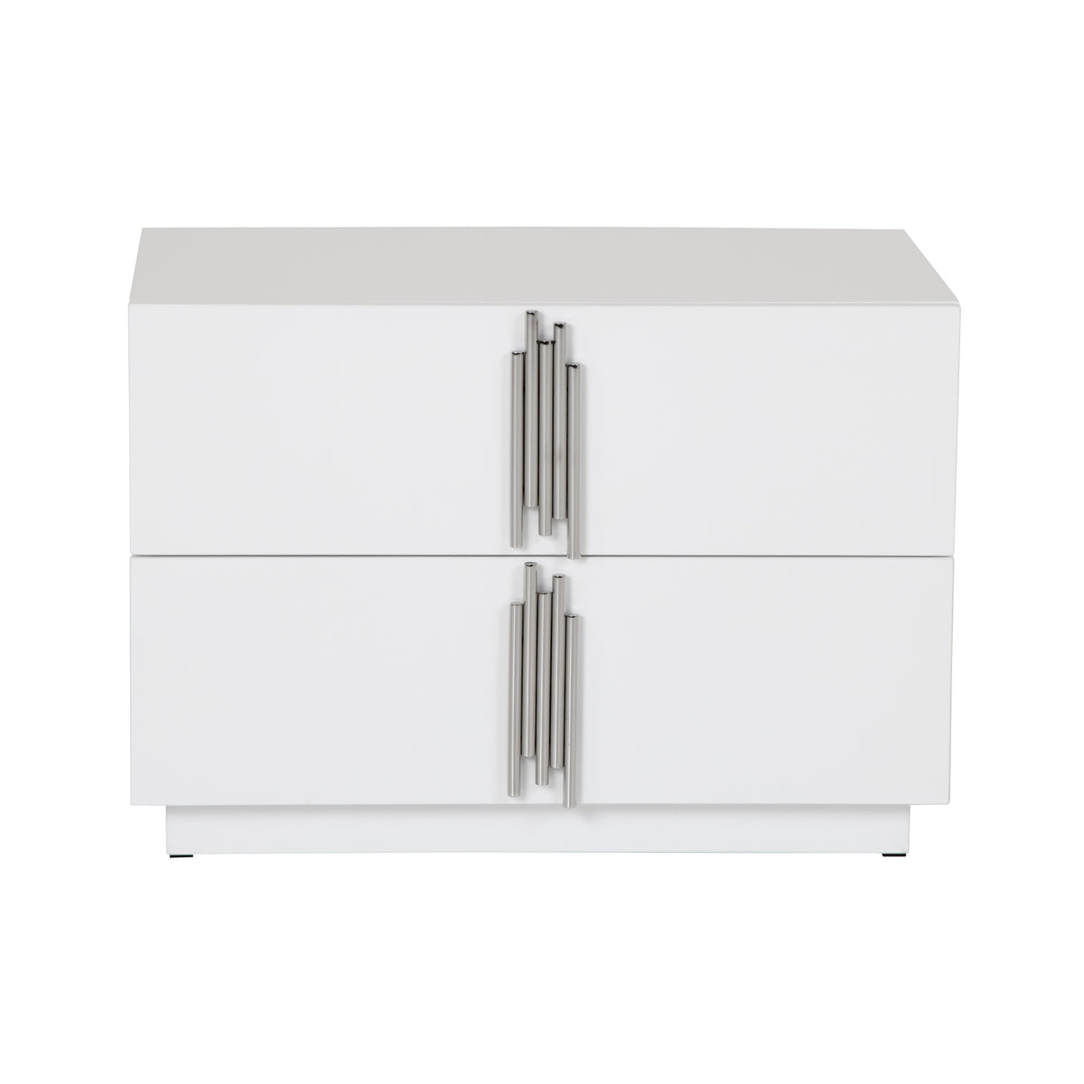 Token - Modern White & Stainless Steel Wide Nightstand