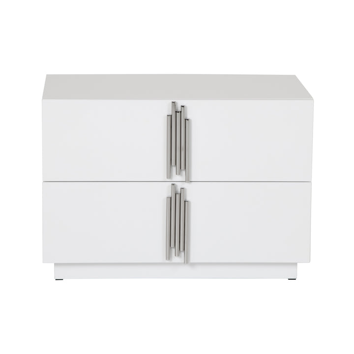 Token - Modern White &amp; Stainless Steel Wide Nightstand