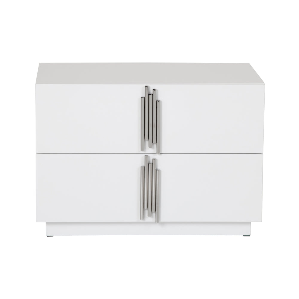 Token - Modern White & Stainless Steel Wide Nightstand