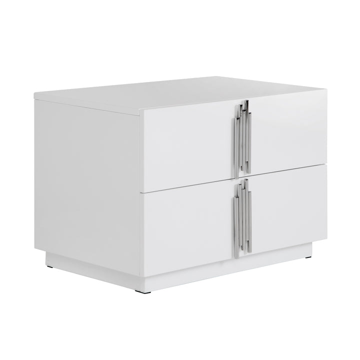 Token - Modern White &amp; Stainless Steel Wide Nightstand
