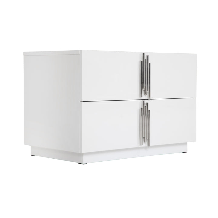 Token - Modern White &amp; Stainless Steel Wide Nightstand