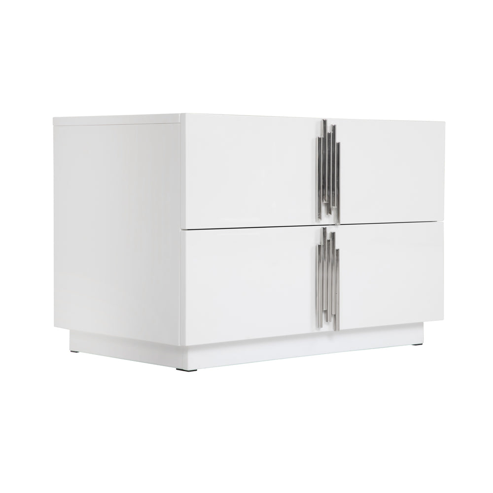 Token - Modern White & Stainless Steel Wide Nightstand