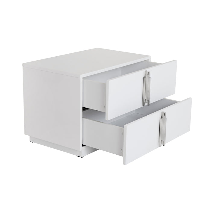 Token - Modern White &amp; Stainless Steel Wide Nightstand