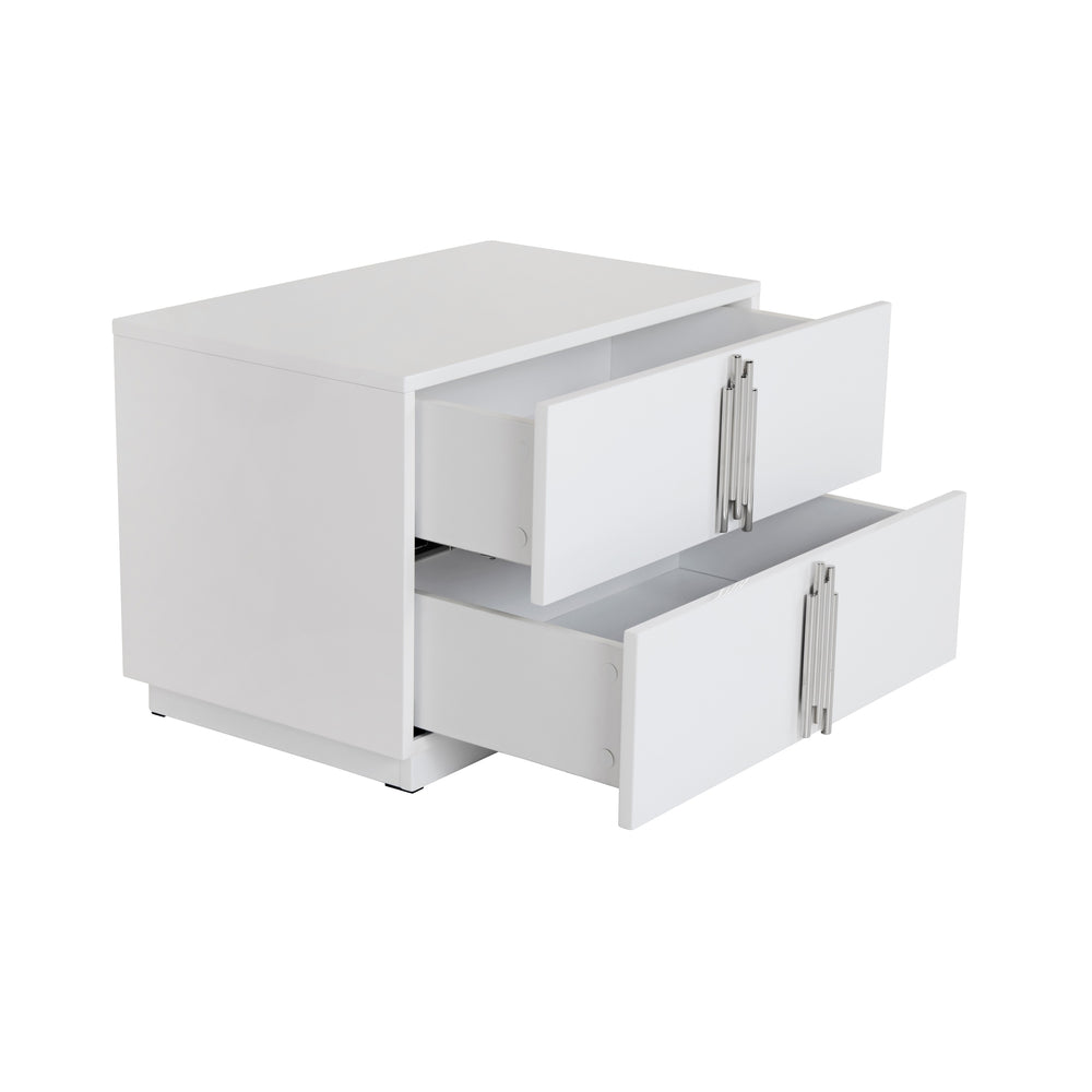 Token - Modern White & Stainless Steel Wide Nightstand