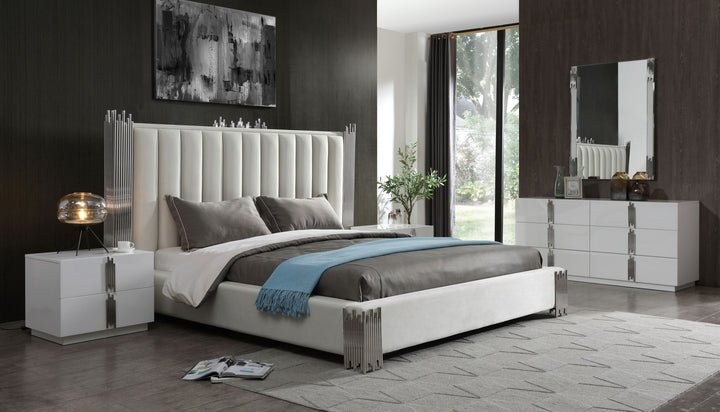 Token - Modern White + Stainless Steel Bed