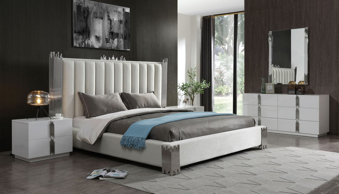 Token - Modern White + Stainless Steel Bed