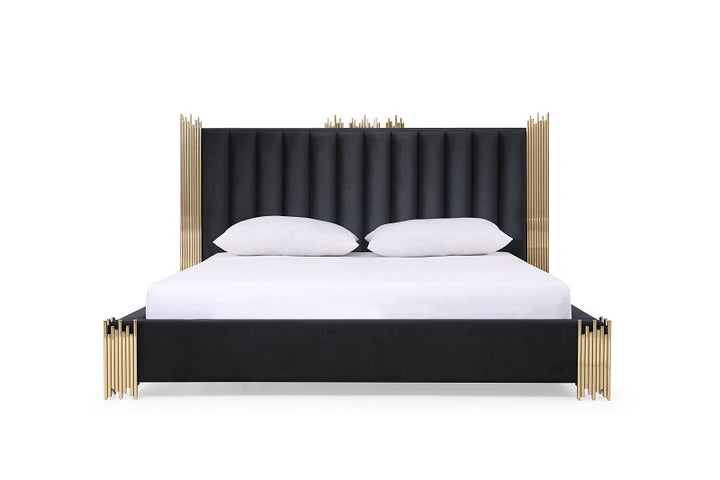 Token - Modern Black + Gold Bed + Nightstands