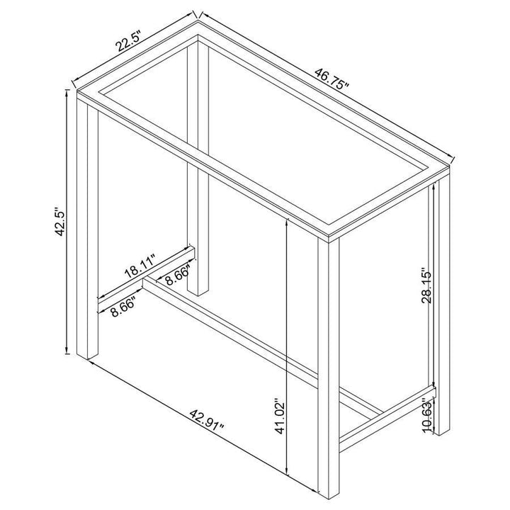 Tolbert - Rectangular Glass Top Pub Bar Table - Chrome Bar Table modern furniture Contempo Furniture