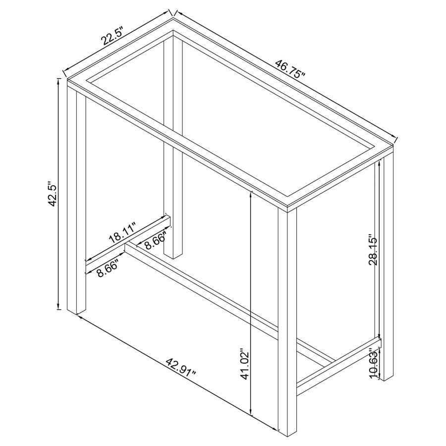 Tolbert - Rectangular Glass Top Pub Bar Table - Chrome Bar Table modern furniture Contempo Furniture