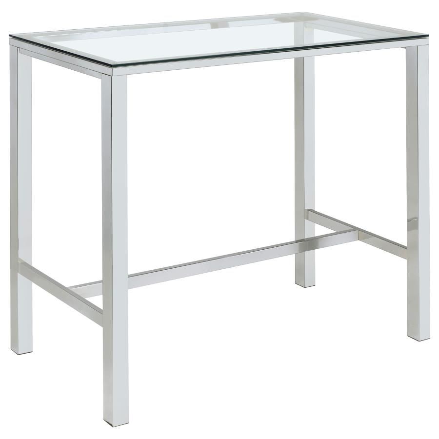 Tolbert - Rectangular Glass Top Pub Bar Table - Chrome Bar Table modern furniture Contempo Furniture