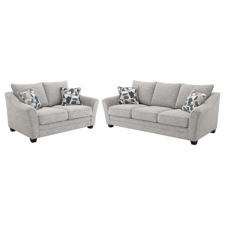 Tomkins - 2 Piece Boucle Upholstered Sofa Set - Light Gray Stationary Sofa &amp; Loveseat modern furniture Contempo Furniture