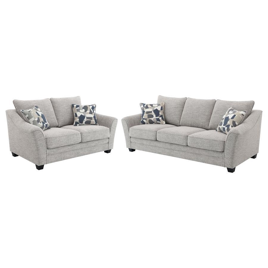 Tomkins - 2 Piece Boucle Upholstered Sofa Set - Light Gray Stationary Sofa & Loveseat modern furniture Contempo Furniture