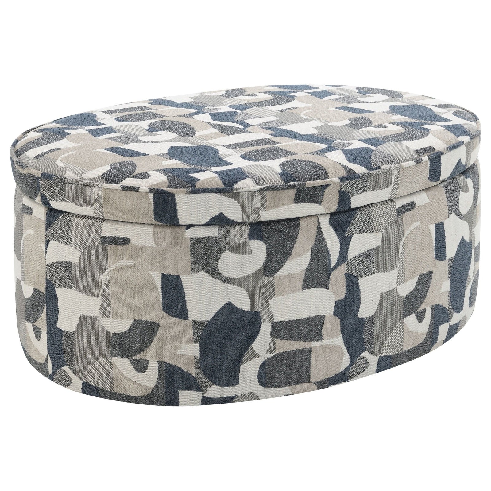 Tomkins - Oval Upholstered Storage Ottoman - Indigo Blue Storage Ottoman modern furniture Contempo Furniture