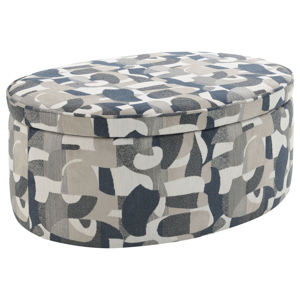 Tomkins - Oval Upholstered Storage Ottoman - Indigo Blue Storage Ottoman modern furniture Contempo Furniture