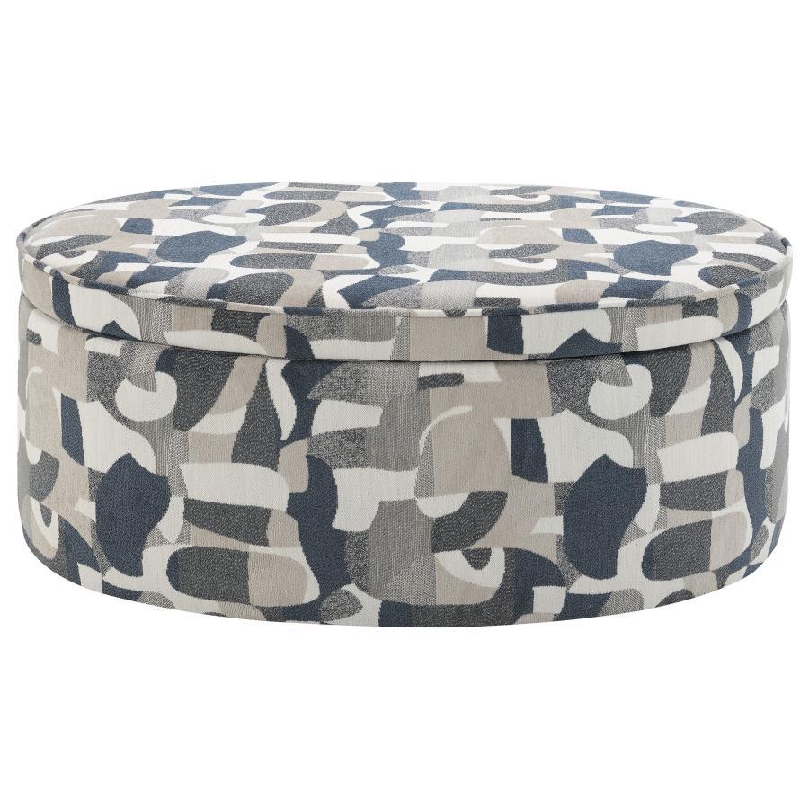 Tomkins - Oval Upholstered Storage Ottoman - Indigo Blue Storage Ottoman modern furniture Contempo Furniture