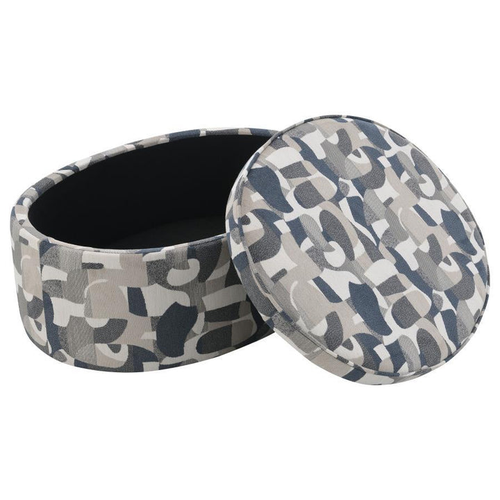 Tomkins - Oval Upholstered Storage Ottoman - Indigo Blue Storage Ottoman modern furniture Contempo Furniture