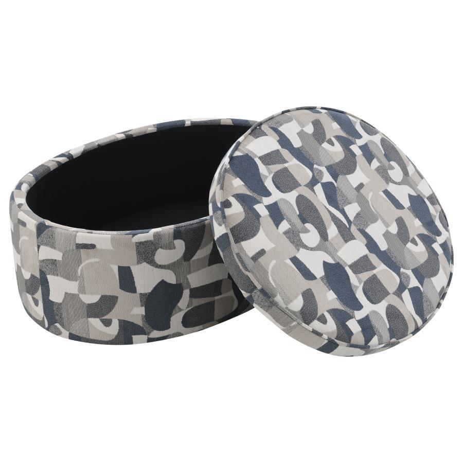 Tomkins - Oval Upholstered Storage Ottoman - Indigo Blue Storage Ottoman modern furniture Contempo Furniture