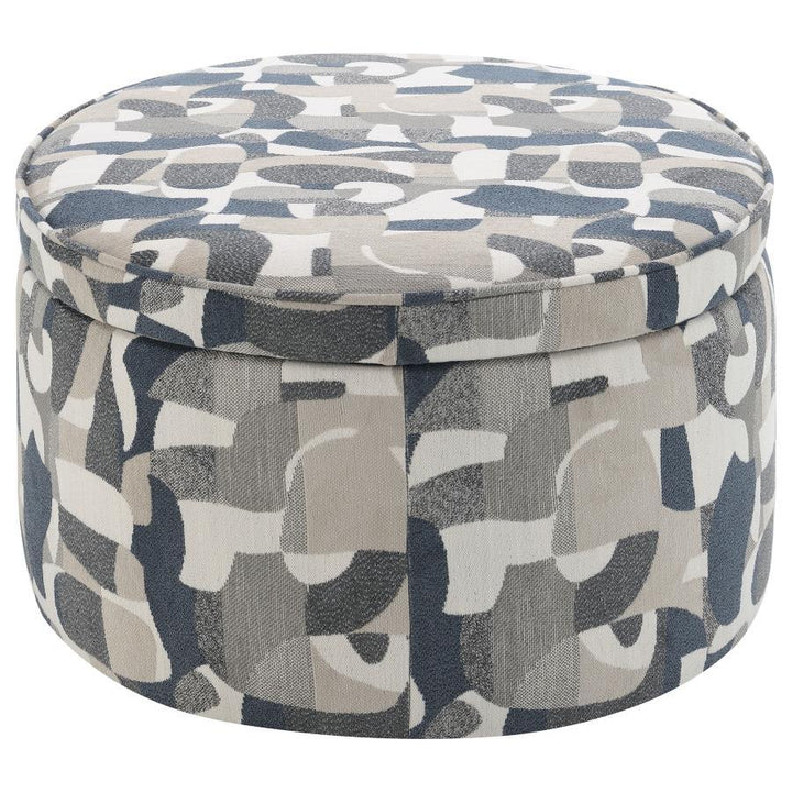Tomkins - Oval Upholstered Storage Ottoman - Indigo Blue Storage Ottoman modern furniture Contempo Furniture