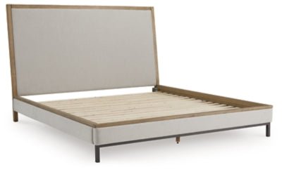 Tomtyn California King Upholstered Bed - Light Brown Upholstered Bed modern furniture Contempo Furniture