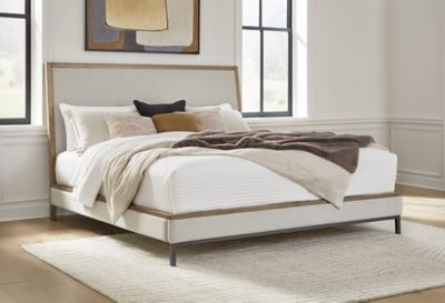 Tomtyn King Upholstered Bed - Light Brown Upholstered Bed modern furniture Contempo Furniture