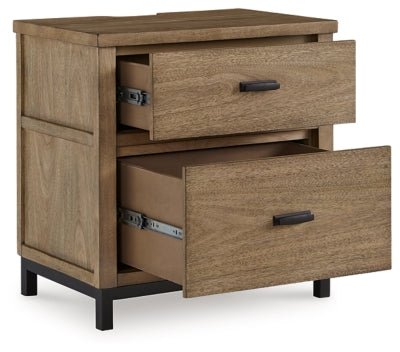 Tomtyn Nightstand - Light Brown Nightstand w/ Charging Station modern furniture Contempo Furniture