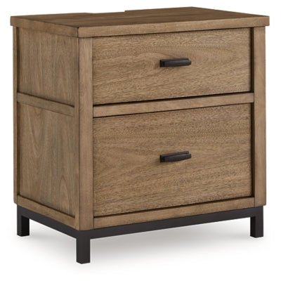 Tomtyn Nightstand - Light Brown Nightstand w/ Charging Station modern furniture Contempo Furniture